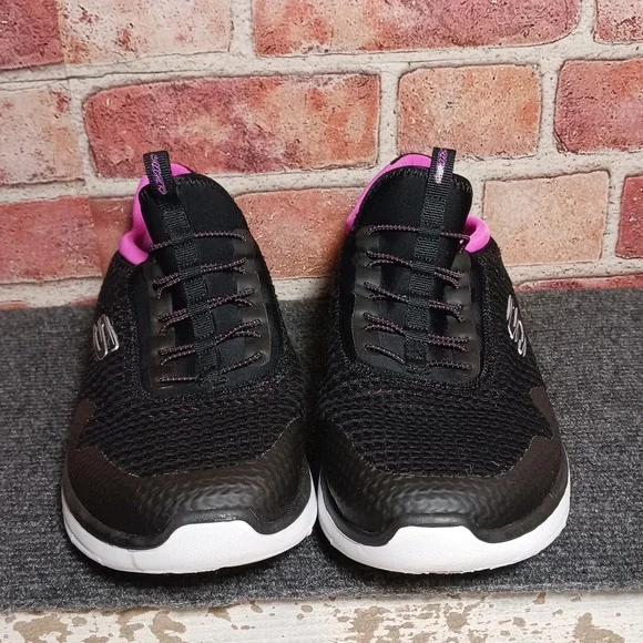 Skechers Sport Dual-Lite Womens 10 Black Pink Bungee Slip On Sneakers 12386 BKPK - Picture 5 of 7